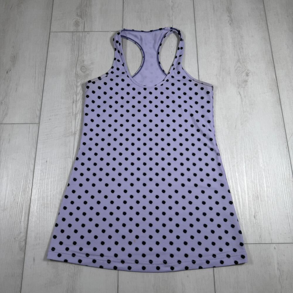 Lululemon Women's 4 Tank Top Shirt Black Purple Polka Dots Yoga Workout